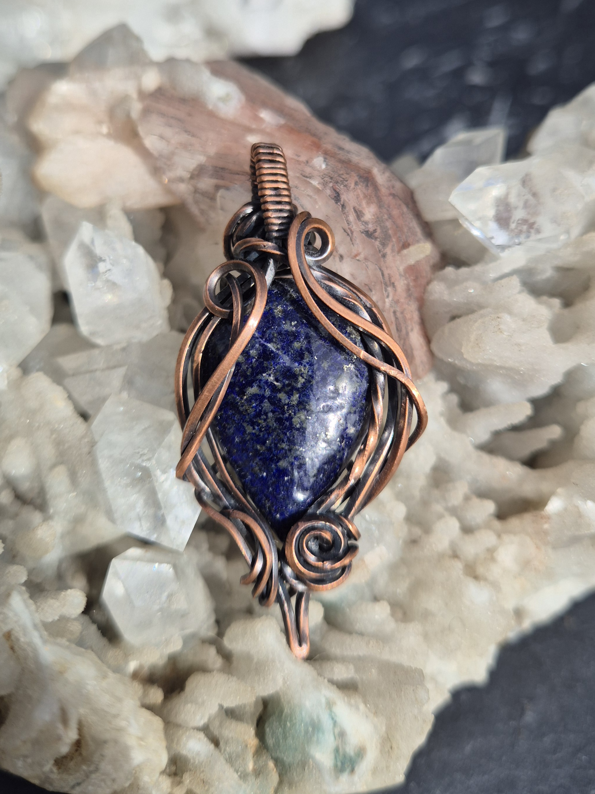 Lapis Lazuli Pendant photographed with mineral crystals
